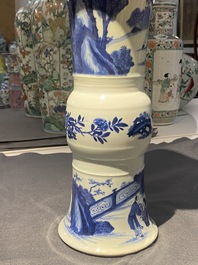 A Chinese blue and white 'gu' 'riders on horseback' vase, Kangxi